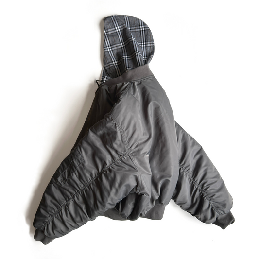 Bomber W Plaid Hood Grey