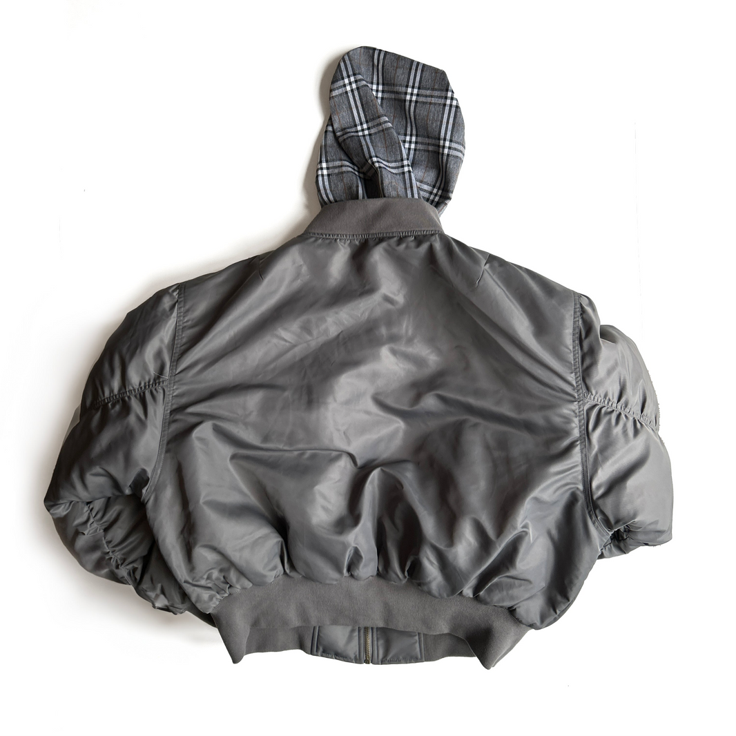 Bomber W Plaid Hood Grey