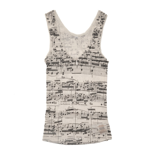 Music Note Print Pointelle Tank Top