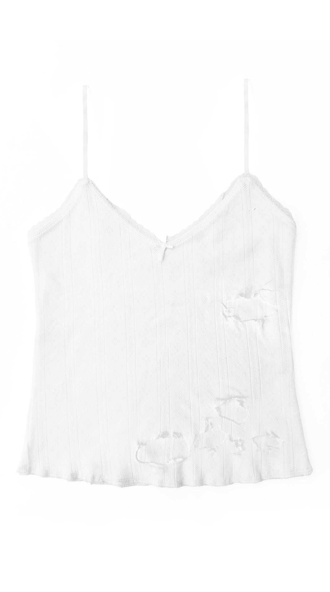Distressed Pointelle Cross Bow Tank
