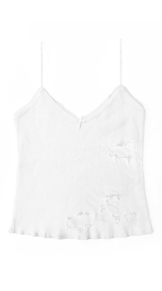 Distressed Pointelle Cross Bow Tank